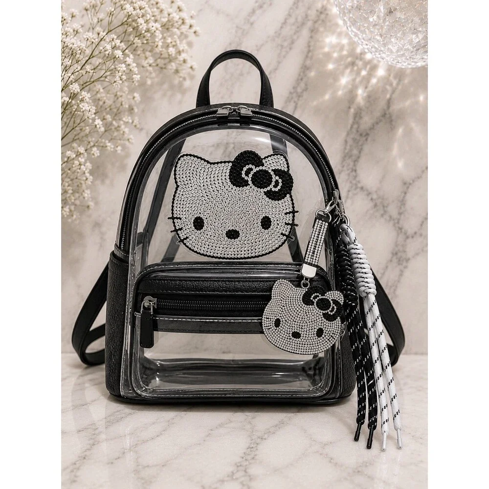 Hello Kitty Style Black Keychain | Black & White Rope Keychain | Purse Charm